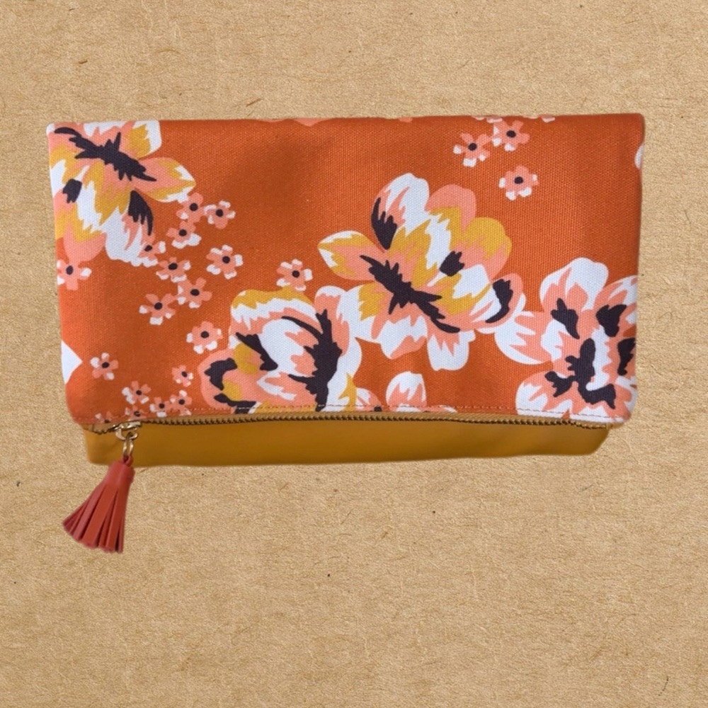 Rachel Pally Zahara Reversible Clutch Spring Floral and Orange Zipper Pouch